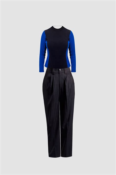 (Combo) Black Wide Leg Pant (Iris) & Black Color Blocked Rib Top (Clar ...