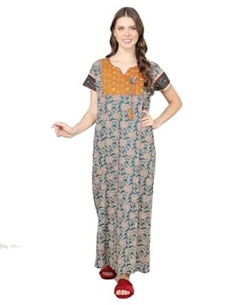 Buy Evolove Cotton Nighty Maxi for Women with Side Pocket | Printed ...