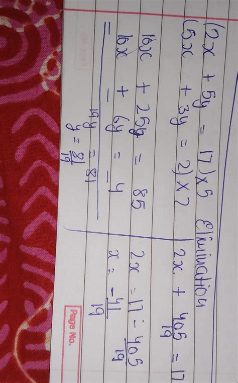 2x+5y =17 ; 5x + 3y =2 solve with elimination and substitution method ...