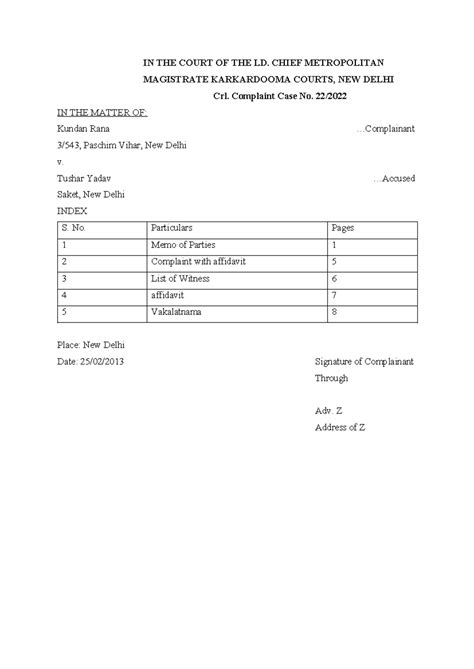 Crl. Complaint Case No. Kundan Rana v. Tushar Yadav - Court Filing ...