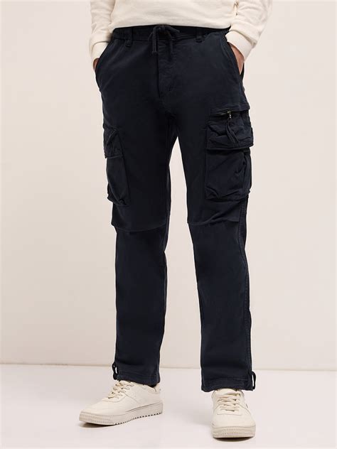 Shop Dark Blue Cargo Pants with Classic Regular Fit and Functional ...