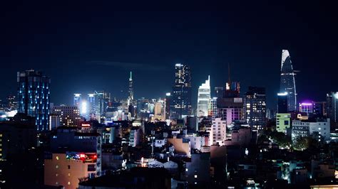Ho Chi Minh City's District 1 skyline photographed at night