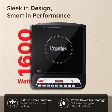 Prestige PIC 20 1600W Induction Cooktop with 4KV Surge Protection & 8 ...