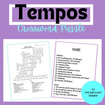 Tempo Terms Crossword Puzzle by The Band Lady | TPT