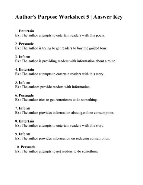 Author's Purpose Worksheet 5 | Reading Activity