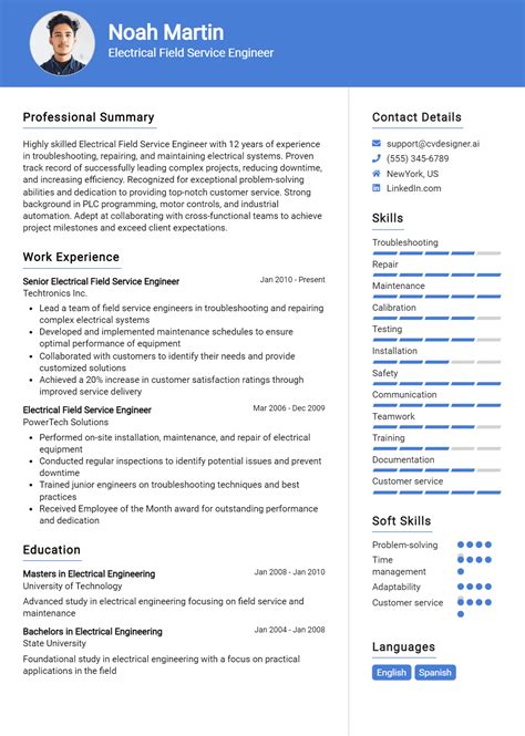 14 Electrical Field Service Engineer Resume Examples And Templates for 2026 (Downloadable ...
