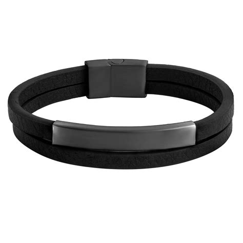 Gold Stainless Steel Disgner Black Leather Bracelet for Men, Boys (SJ ...