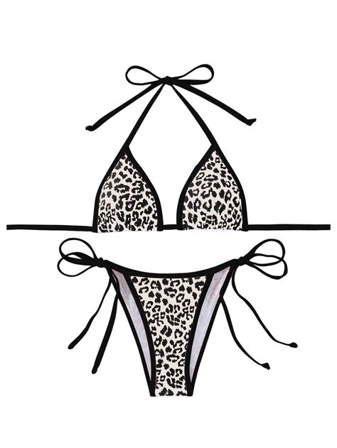 Women's 2 Piece Leopard Bikini Set Cheetah Halter String Triangle ...