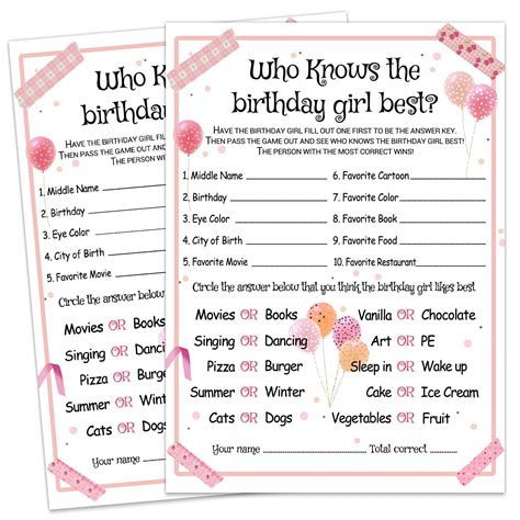 Who Knows The Birthday Girl Best - Birthday Girl Party Game - Girl ...