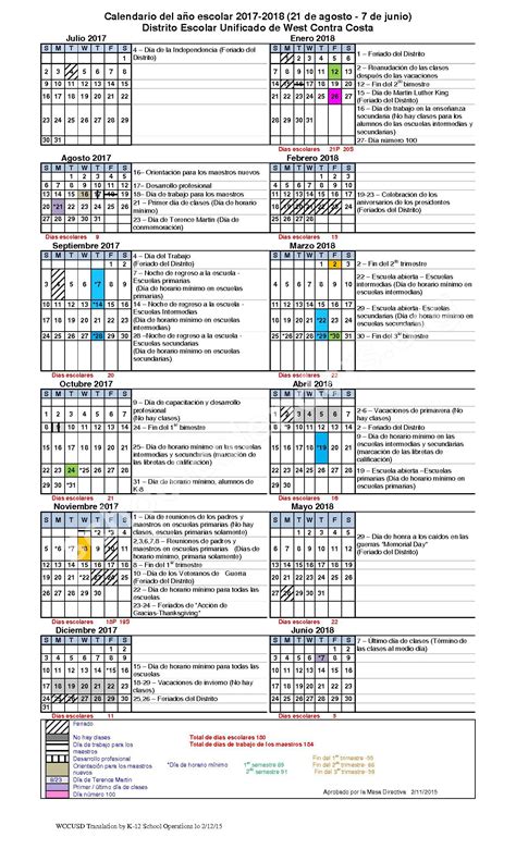 2017 - 2018 Calendario Escolar | West Contra Costa Unified School ...