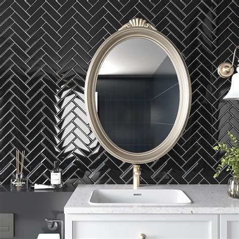 VEELIKE Black Herringbone Peel and Stick Backsplash Tile – Veelike
