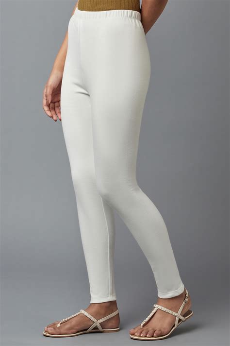 Buy Elleven Women's White Solid Skinny Fit Cotton Tights With ...