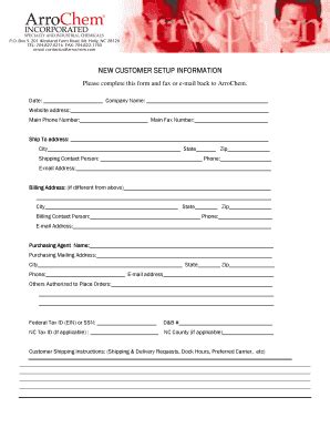 Fillable Online New Customer Setup Form Fax Email Print - pdfFiller