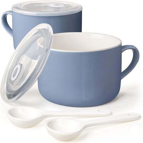 Amazon.com | Inxhbow 2pcs Ceramic Soup Bowls with Handle and Vented Lid ...