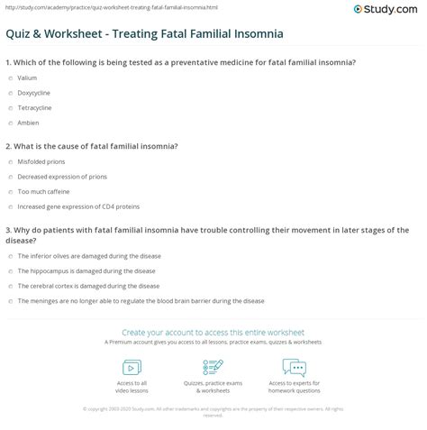 Quiz & Worksheet - Treating Fatal Familial Insomnia | Study.com