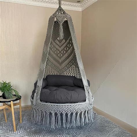 Premium Luxury Macrame Swing Hammock with Cushion – Boho Hanging Chair ...