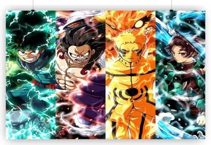 Luffy Tanjirou Naruto Lzuku for wall decoration Paper Print - Animation ...