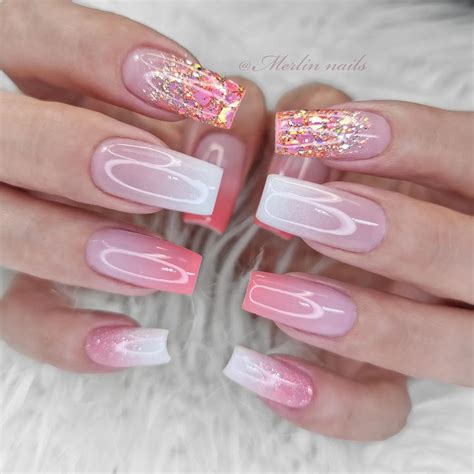 White Glitter Ombre Nails