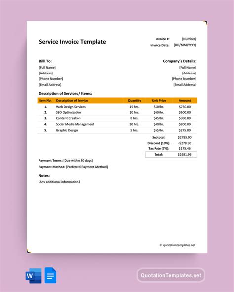 Image result for Service Invoice Examples
