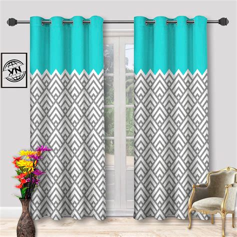 Buy Krisha Creation 3D Digital Zig Zag Silhouette Aqua Grommet Printed ...