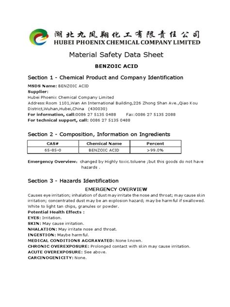 Sds e Benzoic Acid | PDF