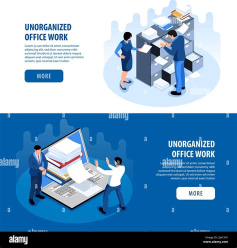 Disorganized office space productivity problems 2 isometric horizontal ...