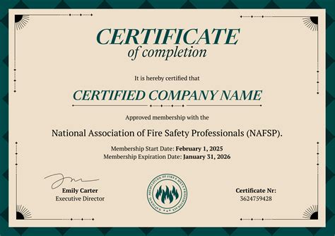 Safe and professional fire safety training certificate template