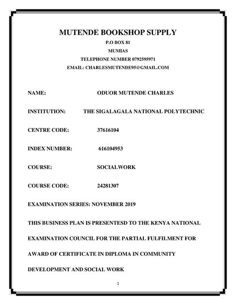 5165 sample bookshop business plan in kenya - MUTENDE BOOKSHOP SUPPLY P ...