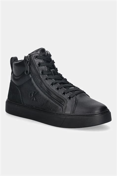 Calvin Klein sneakersy skórzane CLASSIC CUP MID LACEUP ZIP LTH męskie ...