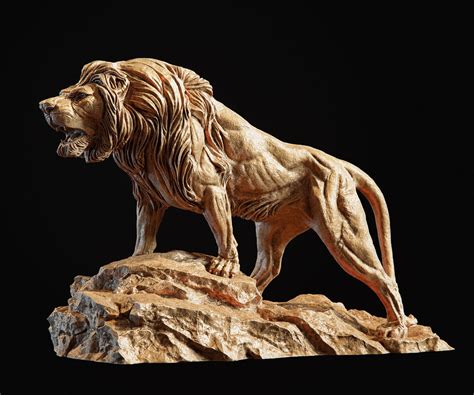 狮子雄狮狮子雕塑C4D模型素材 – 简单设计