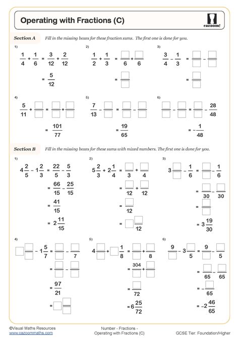 Operations With Fractions Worksheet Fractions Operations Worksheets