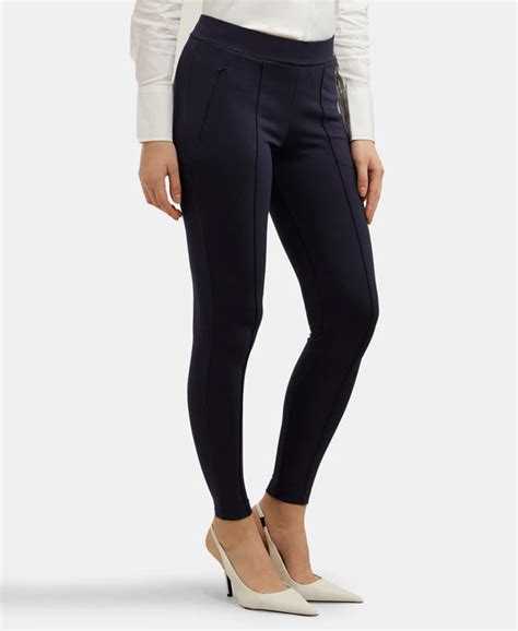 Buy Rayon Nylon Elastane Treggings with Side Zipper Pockets - Navy ...