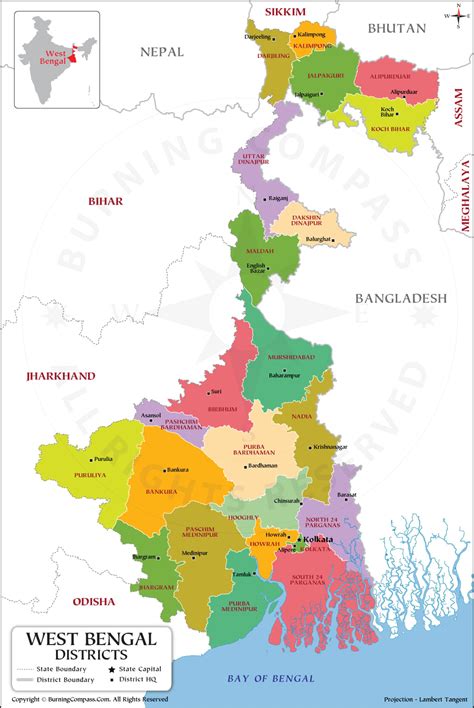 West Bengal Map, West Bengal District Map, West Bengal State Map