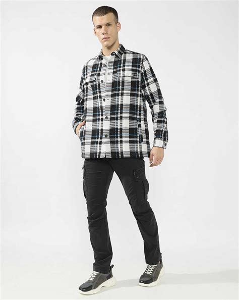 Relaxed Fit Shacket with Checked Pattern