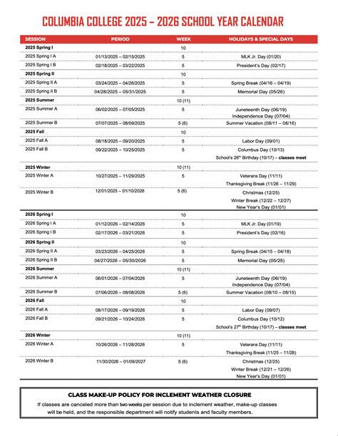 Columbia University Academic Calendar 2025-2026 - Printable Calendar