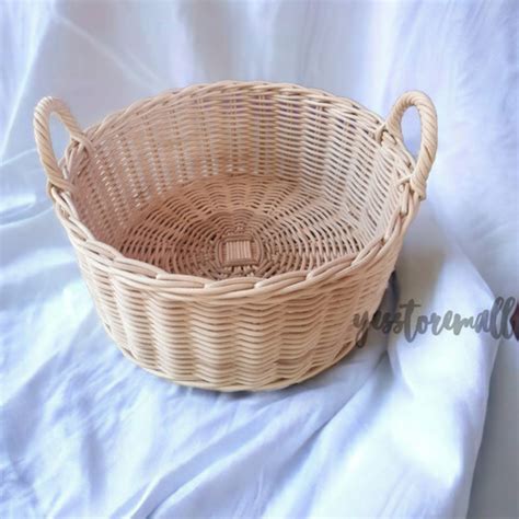 Jual KERANJANG ROTAN BULAT BESAR BASKET SERBAGUNA DIAMETER 32X15 CM ...