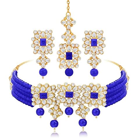 Peora Blue Gold Plated Brass Indian Traditional Kundan Faux Pearl ...