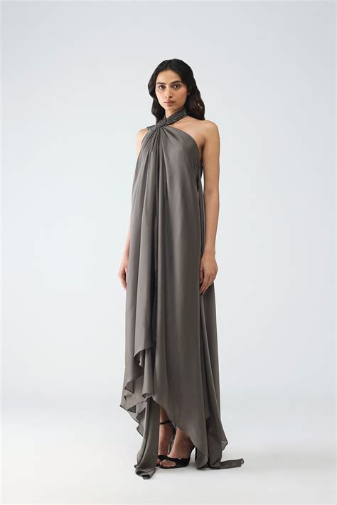 Halter Crstalvein Detail Dress – Amit Aggarwal