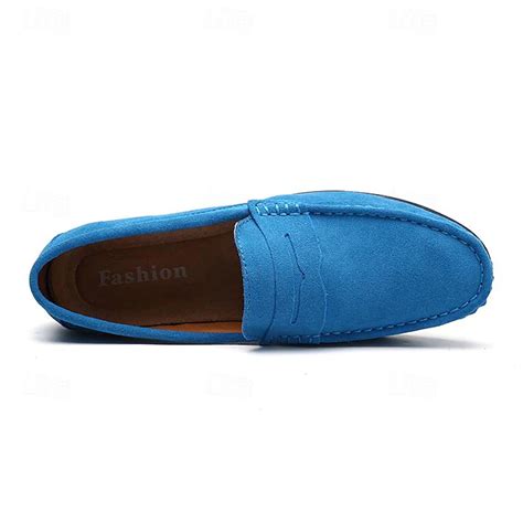 Men's Blue Faux Suede Driving Loafers – Lightweight Slip-On Shoes with ...