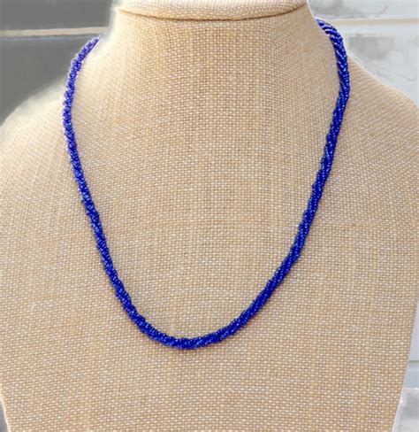 Buy Rope Necklace, Beaded Rope, Blue Seed Bead Necklace, Twisted ...