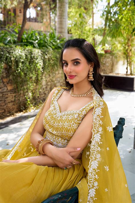 Yellow Royal Gold Crush Embroidered Lehenga Set