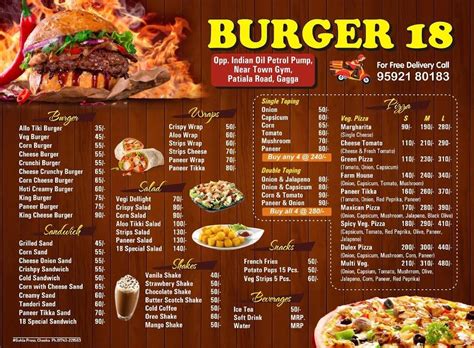 Menu at Burger 18, Ghagga
