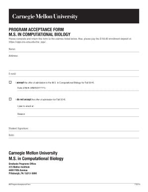 Fillable Online cmu M.S. Program Acceptance Form - Carnegie Mellon ...