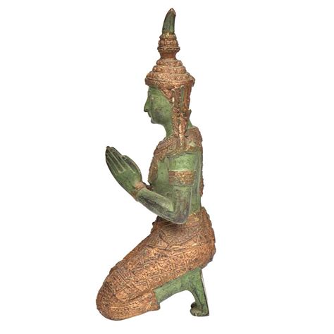 Thai Gilt Bronze Teppanon Angel Kneeling And Praying Figures