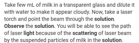 write an activity for observing scattering of light in colloidal ...