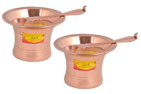100% Pure Copper Puja Patra | Punch Patra | Jal Patra with Plate & Ach ...