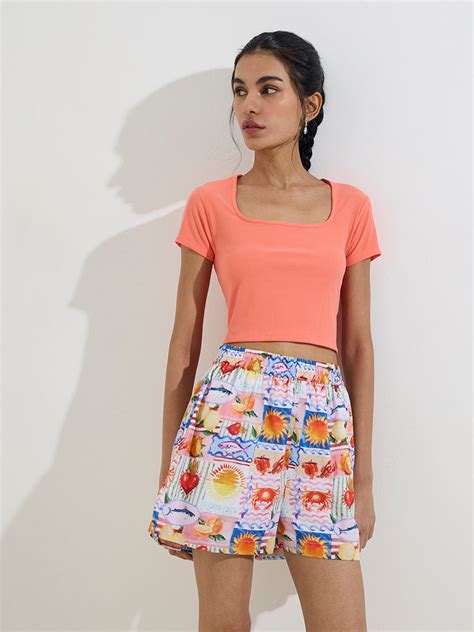 Buy Nuon Orange Ribbed Top from Westside