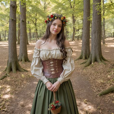 Medieval Peasant Maiden Costume Off-shoulder Blouse and Green Skirt ...