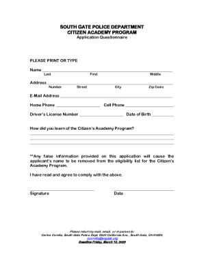 Fillable Online SOUTH GATE POLICE DEPARTMENT Fax Email Print - pdfFiller