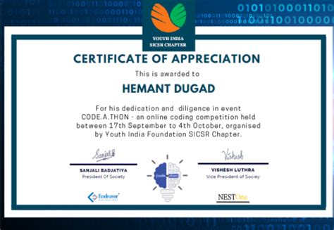 Hemant Dugad received certificate of appreciation for organizing the ...